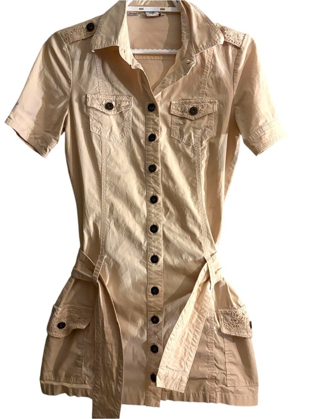 Vintage GUESS Y2K Beige Button-Front Utility Mini Dress